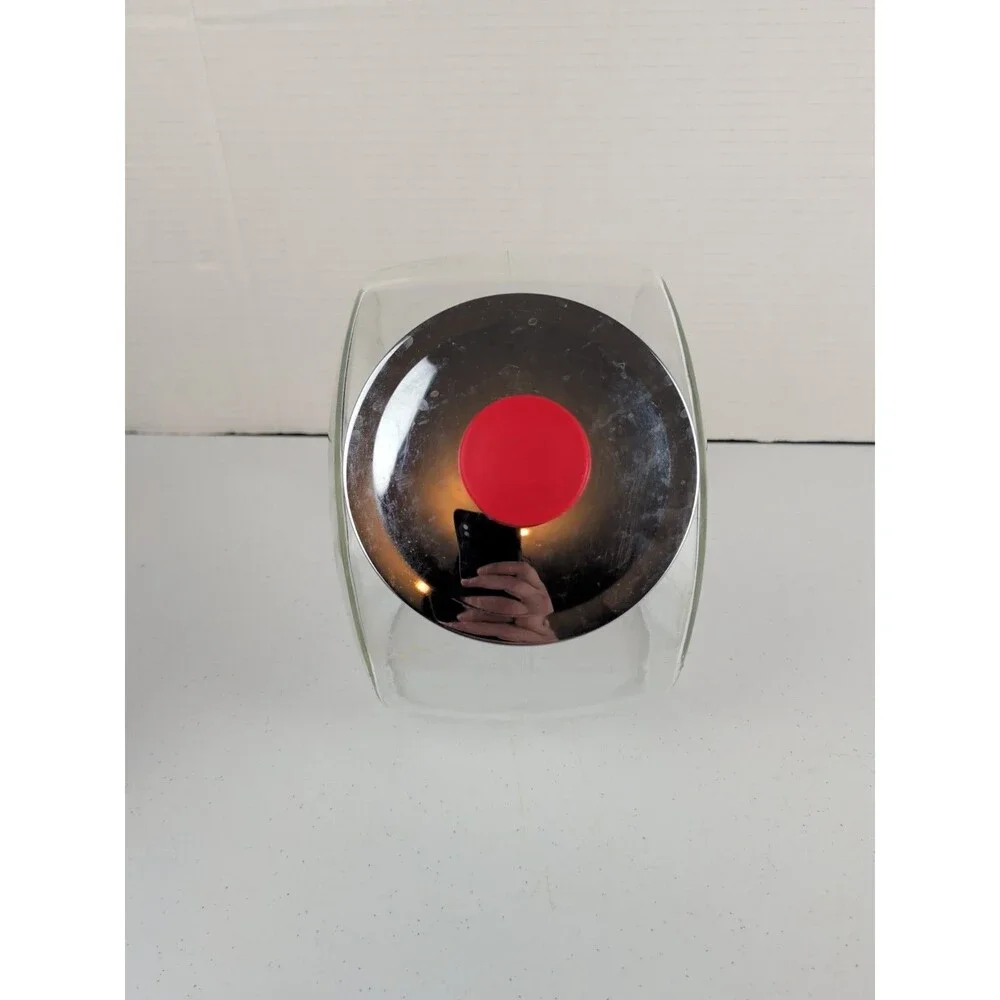 Vintage Glass General Store Tilted Penny Candy Cookie Jar Red Knob Chrome Lid